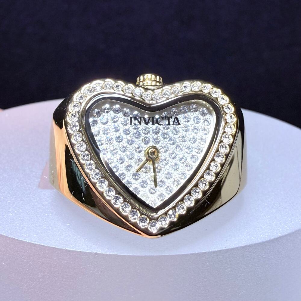 Invicta Mini Angel Women's Gold Ring Watch Crystal Bezel Heart Dial 49577-NEW
